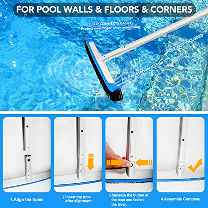 TidyMister Pool Brush 17.5'' Heavy Duty Swimming Pool Brushes for Cleaning Pool Walls & Tiles & Floors & Corners Scrub Brush Head Reinforced Aluminum Back - size: 18inch