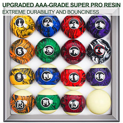 Billiard Balls Set Pool Table Balls Marble-Swirl & Classic Style 16 Ball Set - style: Premium Dark Marble
