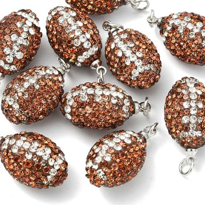 Stiesy Handmade Polymer Clay Rhinestone Rugby Charms 10Pcs, Sport Ball Charms Football Pendants for Jewelry Making, Unique Craft Supplies - color: Rugby-10pcs