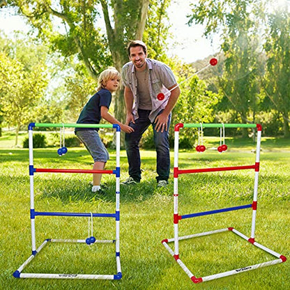 Outdoor Games Ladder Toss Indoor Game Set with 6 Soft Rubber Bolo Balls,Games for Adults, Kids, Family,Red&Blue&Green