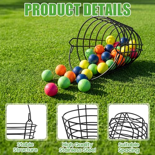 10L0L 2 Pack Metal Golf Ball Basket with Handle, Holds 50 Balls Each, Driving Range Practice Ball Bucket, Black (GolfBalls Not Included)