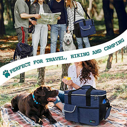 PetAmi Dog Travel Bag Organizer, Pet Travel Kit with 2 Food Containers & 2 Collapsible Dog Bowls, Pet Supplies Tote with Luggage Sleeve, Weekend Road Trip Camping Essentials, Navy Blue, Medium - color: Navy, size: Medium - 14.5"L x 8"W x 12.0"H