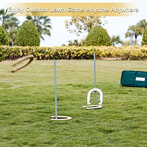 SpexDarxs Horseshoes Set, Lawn Horseshoe Outside Game Kit for Teens Adults Families - Includes 4 Horse Shoes, 2 Stakes and Carrying Case