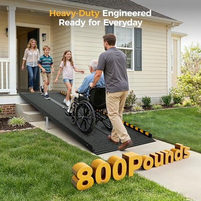 CAMMOO 7 FT Portable Wheelchair Ramp-800LBS Heavy-Duty, High-Strength Aluminum Alloy with 4 Adjustable Legs, 4 Wheels, Triple Anti-Slip and Seamless Design, Ideal for Home Steps, Threshold, Doorways - size: 7 FT