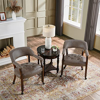 Set of 4 Dining Chair with Casters, Accent Captains Chairs with Wheels & Arms,Wheeled Roller Wood Chairs for Kitchen & Game Poker Table,Cherry&Dark Brown 1533DK(NO Table!) - color: Cherry&dark Brown