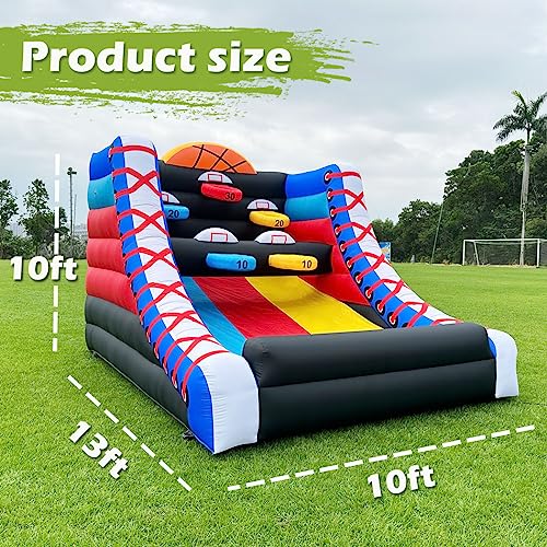 Inflatable Basketball Hoop Shot Inflatable Party Basketball Interactive Game | 10' L x 13' W x 10' H | with 5 Hoops, 4 Balls, Air Blower, Stakes for School Events