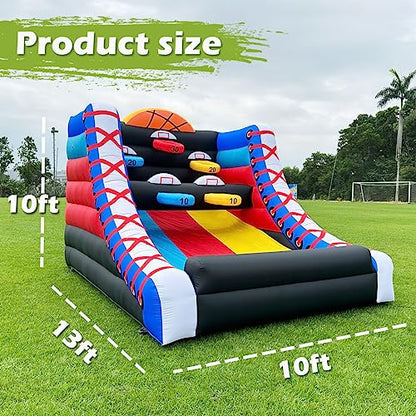 Inflatable Basketball Hoop Shot Inflatable Party Basketball Interactive Game | 10' L x 13' W x 10' H | with 5 Hoops, 4 Balls, Air Blower, Stakes for School Events