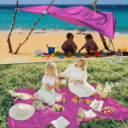 BYDOLL Beach Blanket Waterproof Sandproof Large Sand Free,78''X81''/10'X9' Oversized Sandless Lightweight Blanket Picnic Mat for Beach Travel Camping Hiking with Stakes - color: Raspberry, size: 10'X9'