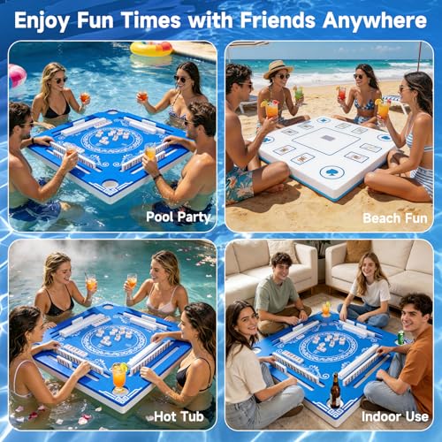 32" Double-Sided Floating Mahjong Table for Pool, Floating Mahjong Mat, Water Game Table for Mahjong Poker Card Dominoes Scrabble Board, Games Tray for Swimming Pool Hot Tub Beach Summer Party - color: Blue