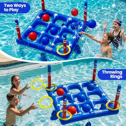 Pool Party Toys Games Set - Giant Inflatable Tic Tac Toe Float Game, Outdoor Pool Games for Adults Kids Family Pool Toys for 2-10 Players, Fun Swimming Beach Yard Activities with 10 Balls for Ages 6+ - size: Upgraded -- 56" x 56"