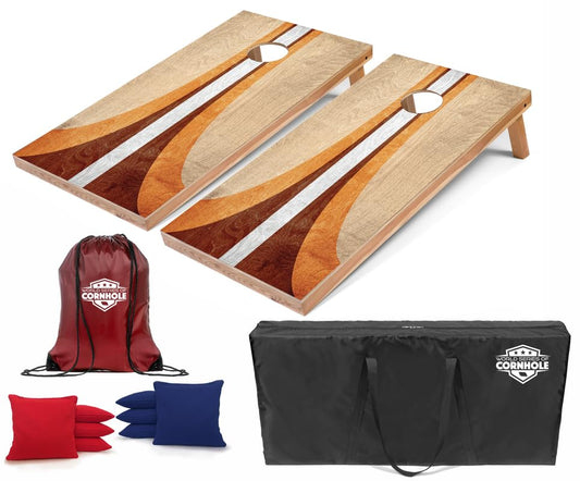 World Series of Cornhole Regulation Size Cornhole Boards - Lightweight & Durable All-Wood Construction | Backyard Bean Bag Toss Set | Outdoor Game for Tailgates & BBQs - color: Retro Curved Wood Stripes