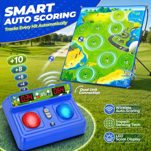 HopeRock Auto Scoring Golf Chipping Game Set, 60" Golf Practice Mat with Electronic Scoring Device, 2 Game Modes, 4-Level Adjustable Stand, Indoor Outdoor Backyard Golf Game for Adults Kids Golf Gifts