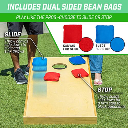 GoSports Premium 4 ft x 2 ft Regulation Competition-Ready Cornhole Board Set - Thick Wooden Board with Stop and Slide Bags - Complete Set for Yard Games, Backyard Outdoor Party Events - style: Natural