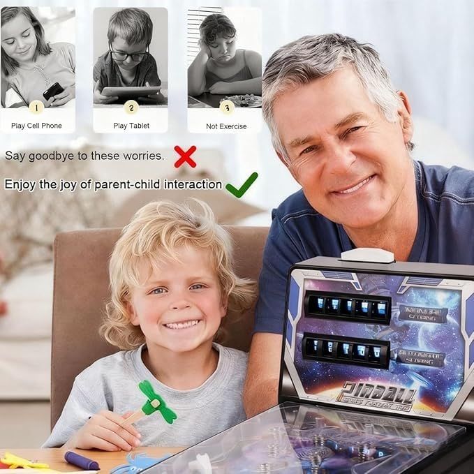 Mini Pinball Machine with LED Lights and Digital Scorekeeper - Portable Desktop Arcade Game for Kids Adults, Fun Office Desk Toy and Party Favor