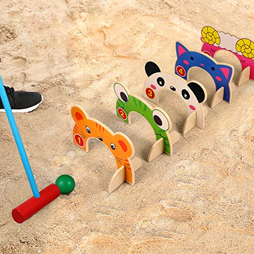 Toyvian Children Croquet Set with Croquet Wood Mallets, Classic Family Game for Lawn,Backyard,Park and More