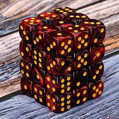 36 of Pack 12MM 6 Sided MINI Dice Set,Two Colours D6 Game Dice Set, 6 Sided Standard Dices for Yahtzee, Bunco or Teaching Math,with Portable Plastic Box(Dark Red+Black) - color: Dark Red Black Swirl