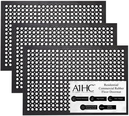 A1HC New All Purpose Anti Fatigue Versatile Rubber Floor Non-Slip Mat with Drain Holes, Perfect as Workplace Mat, Restaurant Kitchen Mat, Commercial Utility Garage Floor Mat - 24" x 36" (3 Pack) - size: 3 Pack - 36"L x 24"W x 0.6"Th