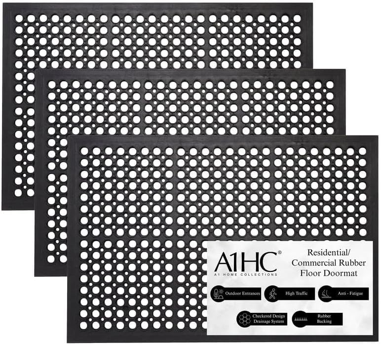 A1HC New All Purpose Anti Fatigue Versatile Rubber Floor Non-Slip Mat with Drain Holes, Perfect as Workplace Mat, Restaurant Kitchen Mat, Commercial Utility Garage Floor Mat - 32" x 47" (3 Pack) - size: 3 Pack - 47"L x 32"W x 0.6"Th