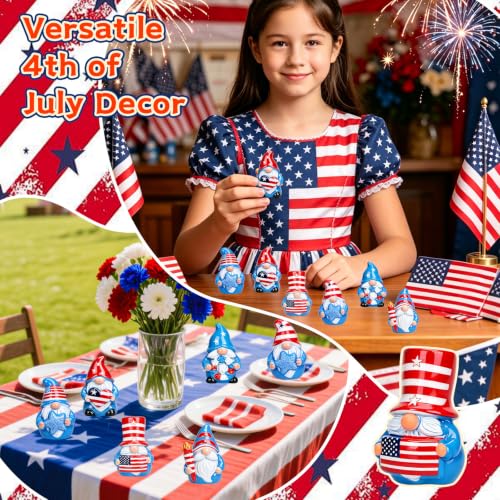 60 Pcs Patriotic Mini Resin Gnomes 6 Style 4th of July Tiny Gnomes Figures to Hide Independence Day Miniature Decor for DIY Craft Projects Party Favors and Desk Decor - style: 60Pcs-Patriotic Gnomes