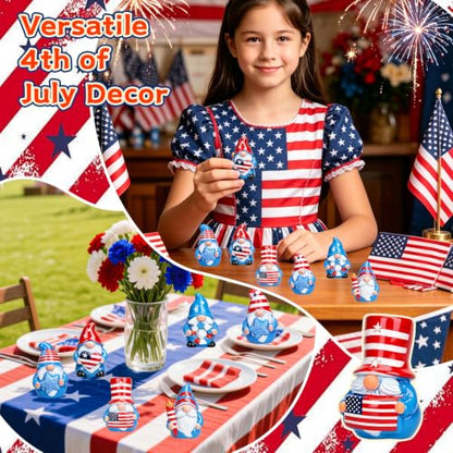 60 Pcs Patriotic Mini Resin Gnomes 6 Style 4th of July Tiny Gnomes Figures to Hide Independence Day Miniature Decor for DIY Craft Projects Party Favors and Desk Decor - style: 60Pcs-Patriotic Gnomes