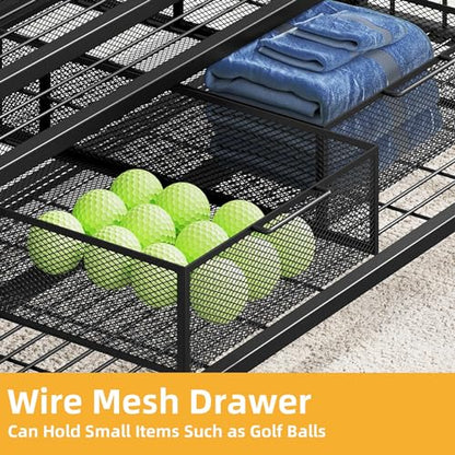 DWVO Golf Bag Organizer for Garage, Golf Storage Organizer w/Wheels for Garage Club and Shed, Golf Bag Storage Rack w/Drawer for Golf Bags, Clubs, Balls and Other Equipment Accessories