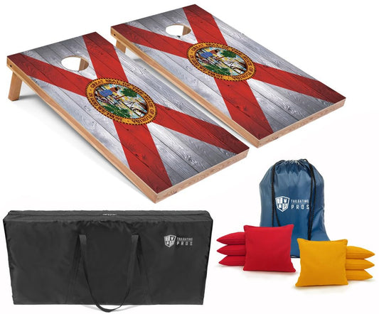 Tailgating Pros Regulation Cornhole Boards Flag Set - Includes 8 Bean Bags, Carrying Cases, and 4'x2' Corn Hole Toss Game - color: Florida Flag