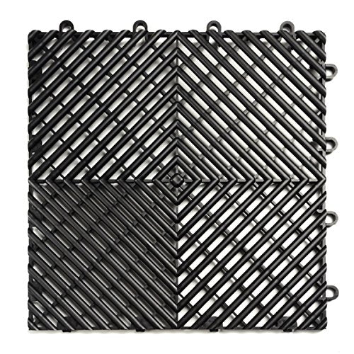 Big Floors RaceDeck Garage Floor Tiles, Interlocking Garage Flooring, Free-Flow Self-Draining Non-Slip Heavy-Duty Copolymer, Easy Install (Black, 48 Pack of 12 x 12" Tiles, 48 Sq Ft) - color: Black, size: 48 Pack