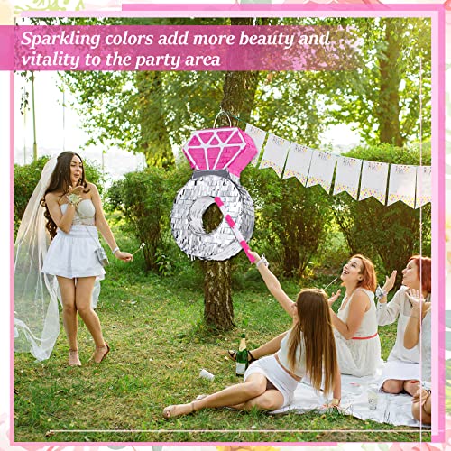 Deekin Pink Diamond Ring Piñata for Engagement Princess Piñata Bridal Bachelorette Party Supplies Wedding Theme Decoration with Blindfold and Stick, 15 x 10 x 3 Inches - style: Pink Diamond Ring