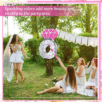 Deekin Pink Diamond Ring Piñata for Engagement Princess Piñata Bridal Bachelorette Party Supplies Wedding Theme Decoration with Blindfold and Stick, 15 x 10 x 3 Inches - style: Pink Diamond Ring