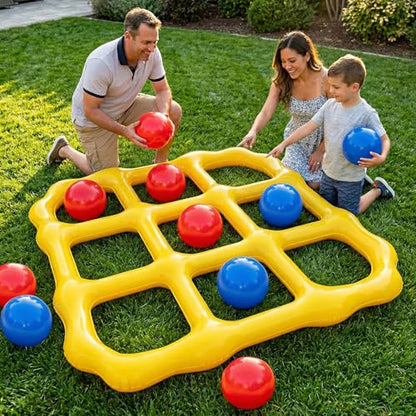 Tic-Tac-Toe Pool Toys Game Set, Giant Inflatable Floating Board Set with 10 Balls, Pool Toys Party Game for Kids Adults Teens, Summer Water Party Backyard Beach Yard Field Day Outdoor Activities