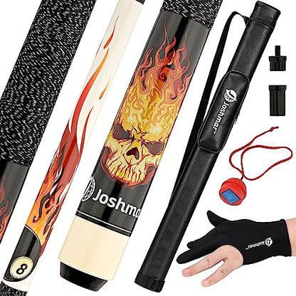 Joshmar Pool Cue Stick 58" – 2-Piece Canadian Maple Billiard Cue 19oz, 13mm Tip, Includes Hard Case, Glove & Chalk – Complete Set for Beginners, Adults & Gift