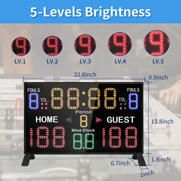 LUCKY TIME Basketball Scoreboard with Shot Clock, 12/14/24/30/25/60 Seconds, Upgraded Thickening Digital Scoreboard with Remote, Battery Powered Electronic Scoreboard for Indoor Outdoor - style: Double-Sided (Remote / Battery)