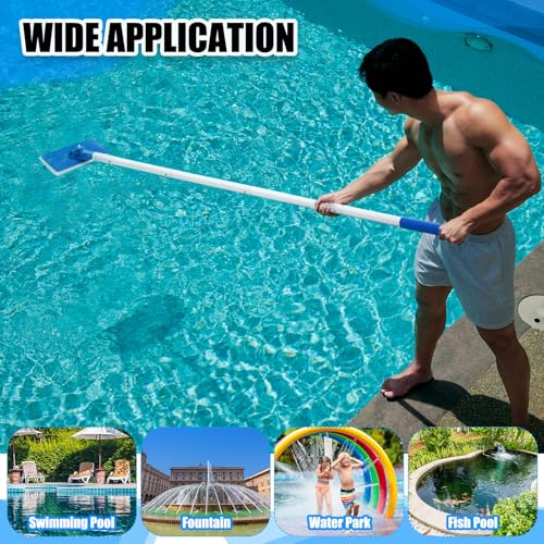 Tioncy 3 Pcs Pool Brushes Kit with 47" Pole Adjustable, 10" Pool Brush Head, Hand Scrub Brush & Scouring Sponge Pads with Aluminum Pole for Spa Hot Tub Bathroom Kitchen Home Tiles Walls Floors