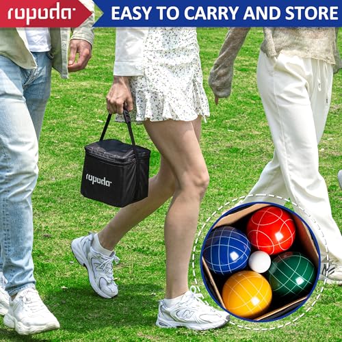ropoda 90mm Bocce Ball Set with 8 Polyresin Balls, Pallino, Case and Measuring Rope for Backyard/Lawn/Beach/Outdoor, Resin Bocce Ball for Kids Teens Beginners(2 to 8 Players)