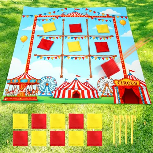 Roowest Carnival Game Birthday Party Decorations Circus Giant Tic Tac Toe Outdoor 10 Bean Bags Toss 3.12 x 3.12ft Felt Board Lawn Game for Adult Family Field Day Yard Backyard Camping Party