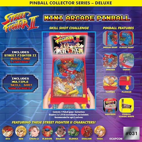 Street Fighter II: Mini Arcade Pinball - Collector Series, Lights & Sounds, Classic Tabletop Game, Skill Shot Challenges, Licensed Toy, Adults-Kids 3+