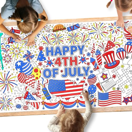 Gatherfun 4th of July Coloring Tablecloth | Patriotic Giant Poster 31.5x72 | Ideal for Independence Day Decor & Activities | American Flag-Themed for Classroom Wall or School Party Table Cover - style: Independence Day
