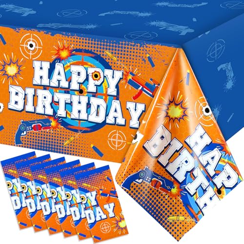 Tatuo 6 Piece Dart Battle Tablecloth Dart Battle Table Cover Gun Game Themed Rectangle Plastic Table Cover Party Supply for Gunfight Game Theme Birthday Party, 54 x 108 Inches