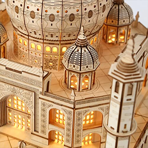 3D Wooden Puzzles Persian Love Palace Kits Includes Light Strip, Brainteaser and Puzzle for Halloween/Birthday,Gifts for Adults and Teens to Build Combination - style: Taj Mahal