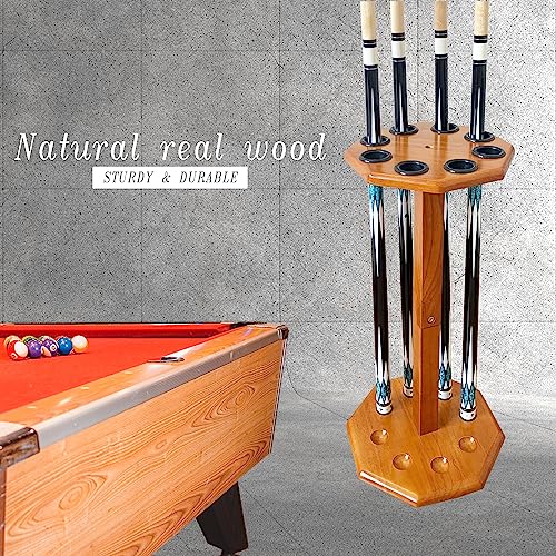 Freestanding Billiard Cue Rack, Pool Table Accessories Hold 8 Cues, Pool Cue Stick Holder, Wooden Floor Stand Pool Cue Holder for Billiard Game Room (Oak) - color: Oak