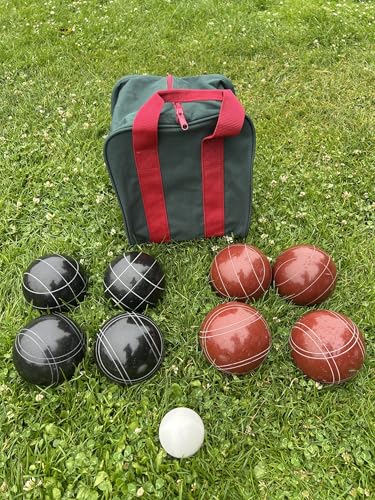 BuyBocceBalls Listing - Made in USA, Premium Quality Official Tournament Bocce Set - 107mm Black and Dark Red Balls Nylon Bag; Regulation Size Balls 920 Grams (2 lbs. 1 oz.)