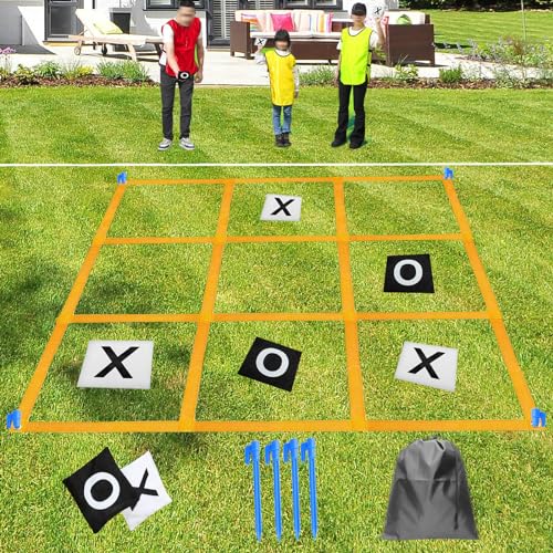 Giant Tic Tac Toe Strap Game Outdoor, Portable Tic Tac Toe Bean Bag Toss with 10pcs Bean Bag, Large Outdoor Lawn Yard Backyard Carnival Field Day, Jumbo Yard Games for Family - style: Classical