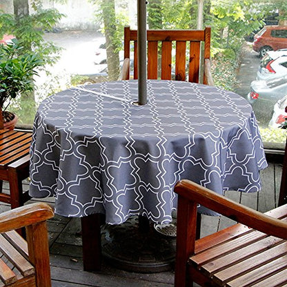 Melaluxe Spring/Summer Wrinkle-Free Waterproof Outdoor Tablecloth with Umbrella Hole and Zipper (Grey, 60" Round-Zippered) - color: Grey, size: 60" (Round)