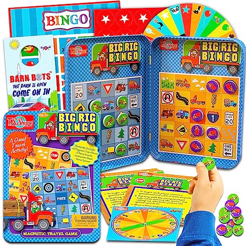 Game Party Road Trip Bingo for Kids Ages 4-8 - Magnetic Travel Bingo Set with Game Boards, Spinner, Pieces, and More