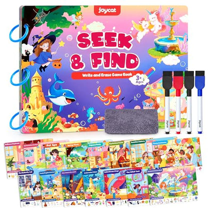 JoyCat Seek & Find Game Book, Educational Toys for Girls Ages 3-5, Preschool Learning Activities for Toddlers & Kids, Christmas Road Trip Travel Toys for Car & Airplane, Gifts for 3 4 5 6 Year Olds - style: 3. Seek & Find Girls