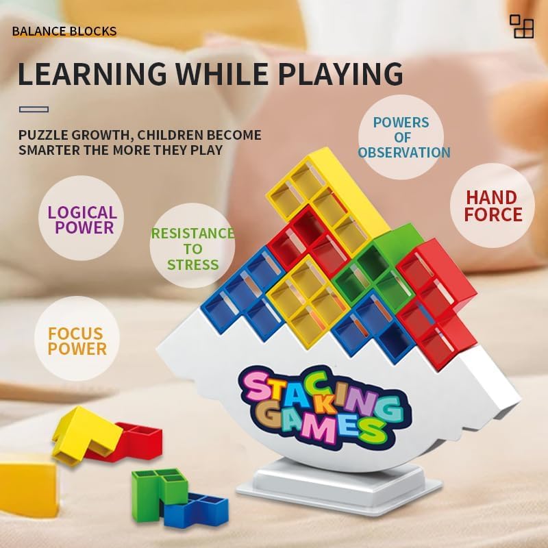 iuuoi 64 PCS Tetra Board Game for Kids and Adults, Balance Stacking Game for 2 Players+ Party, Family and Friends,Tower Stack Team Building Blocks Toy