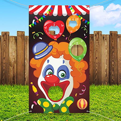 Blulu Carnival Toss Games Banner with 3 Bean Bags Halloween Carnival Game for Kids and Adults Circus Theme Party Decorations for Birthday Family Fun Throwing Indoor Outdoor - style: Clown