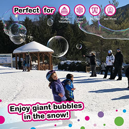 WOWMAZING Giant Bubble Kit Winter – Bubble Wand, 2 Big Bubbles Mix Pouches, 8 Cold-Activated Stickers for Outdoor Winter Fun |Bubbles Made in USA - style: Kit-Winter