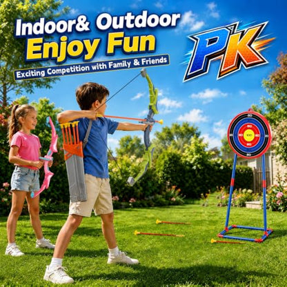 2 Pack Kids Bow and Arrow Set, LED Light Up Archery Set Toy for Kids with 2 Targets, 10 Suction Cup Arrows, Backyard Games, Indoor Outdoor Toys, 5 6 7 8 9 10 Year Old Boy Girl Christmas Birthday Gifts