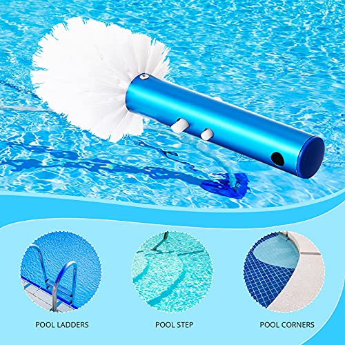 Patelai Corner and Step Pool Round Brush, Pool Step Corner Brush, 180 Degree Rotation Handle Scrub Brushes for Inground and Ground Swimming Pools, Spa, Hot Tub, Standard Poles Connection(1 Piece)